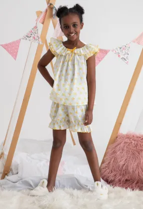 Flowers Printed With Ribbon Cotton Pajama Set