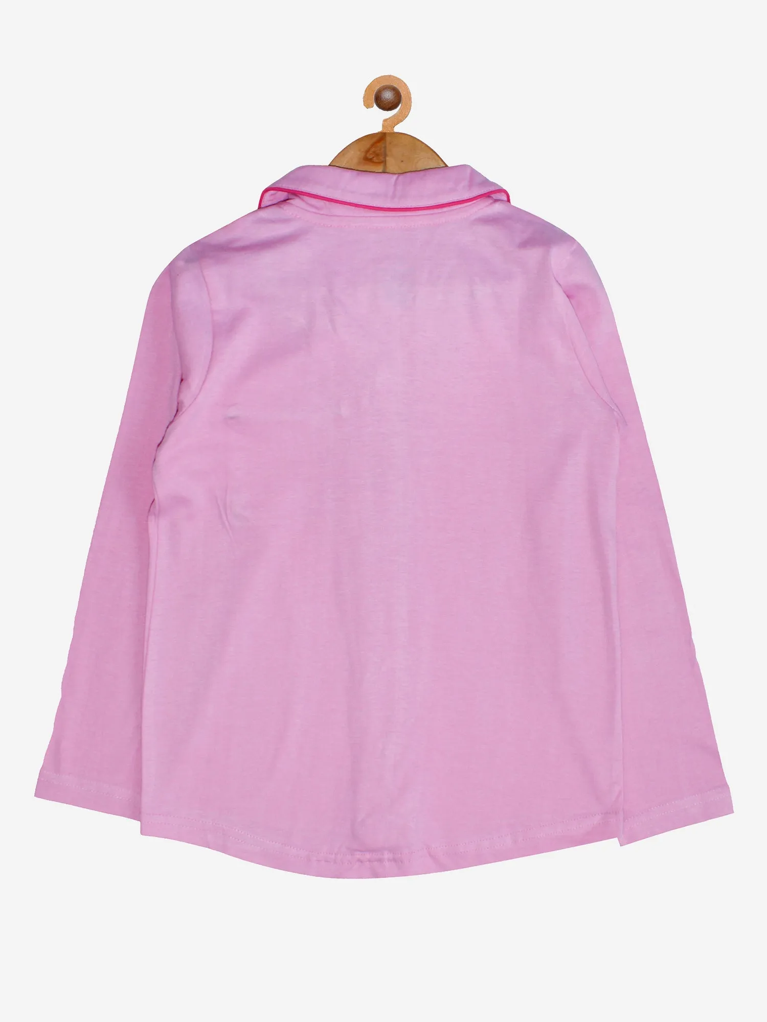 Girl's Printed Front Open Shirt & AOP Pyjama Set