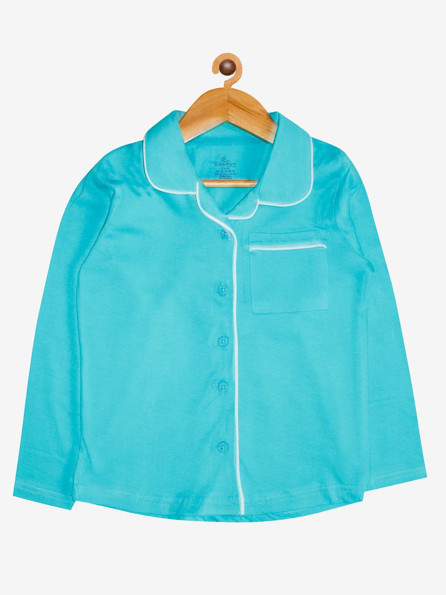 Girl's Printed Front Open Shirt & AOP Pyjama Set