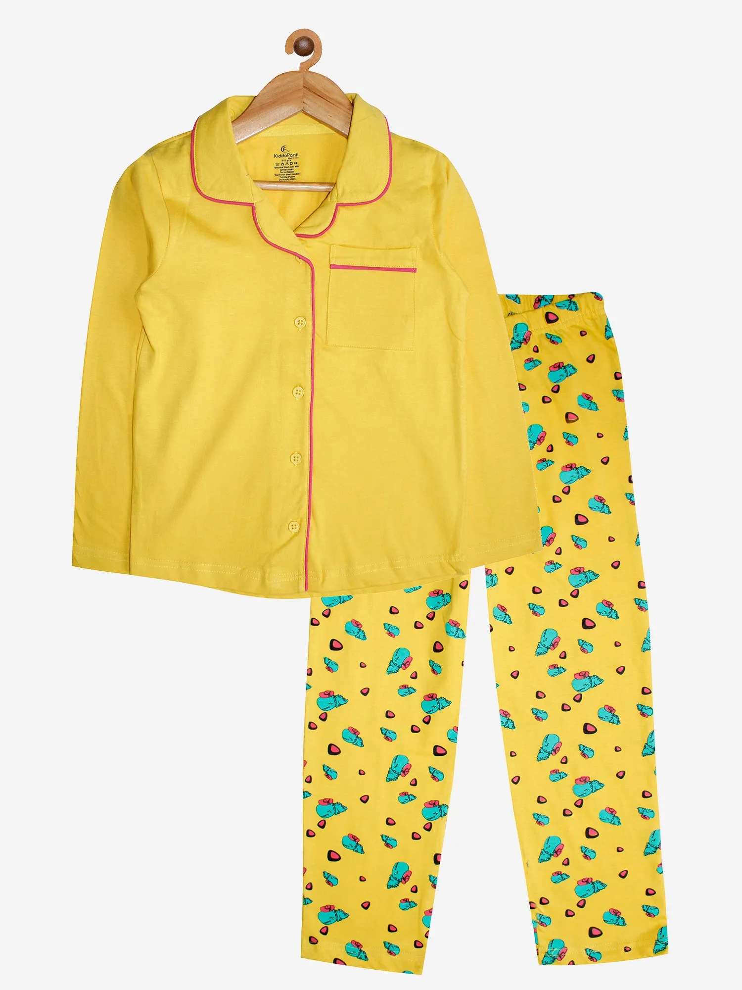 Girl's Printed Front Open Shirt & AOP Pyjama Set
