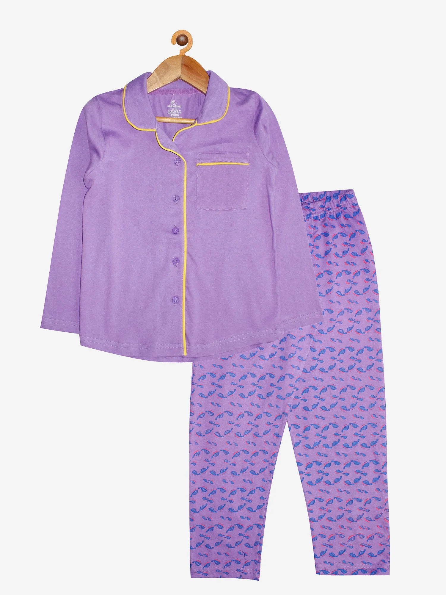 Girl's Printed Front Open Shirt & AOP Pyjama Set
