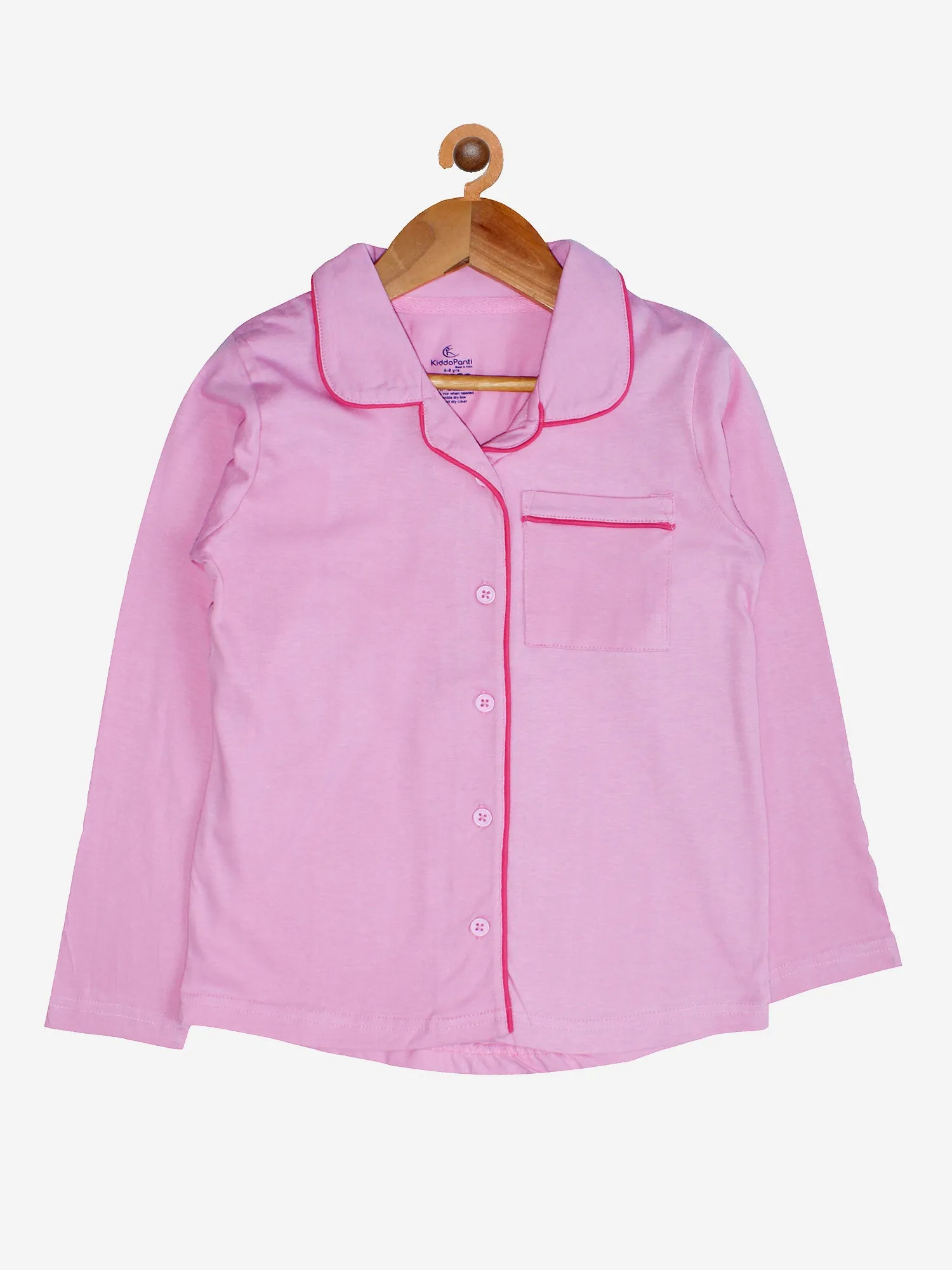 Girl's Printed Front Open Shirt & AOP Pyjama Set