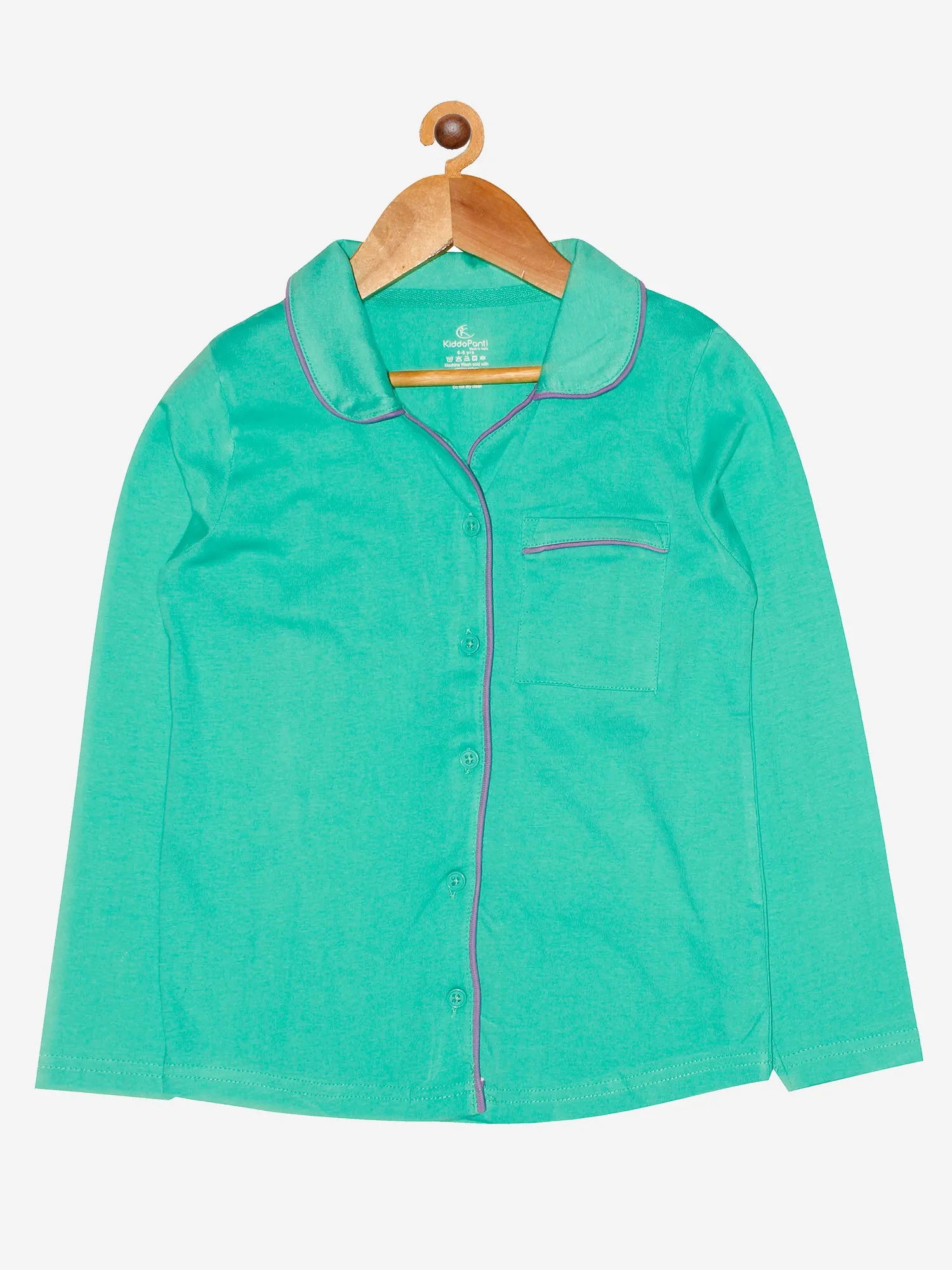 Girl's Printed Front Open Shirt & AOP Pyjama Set