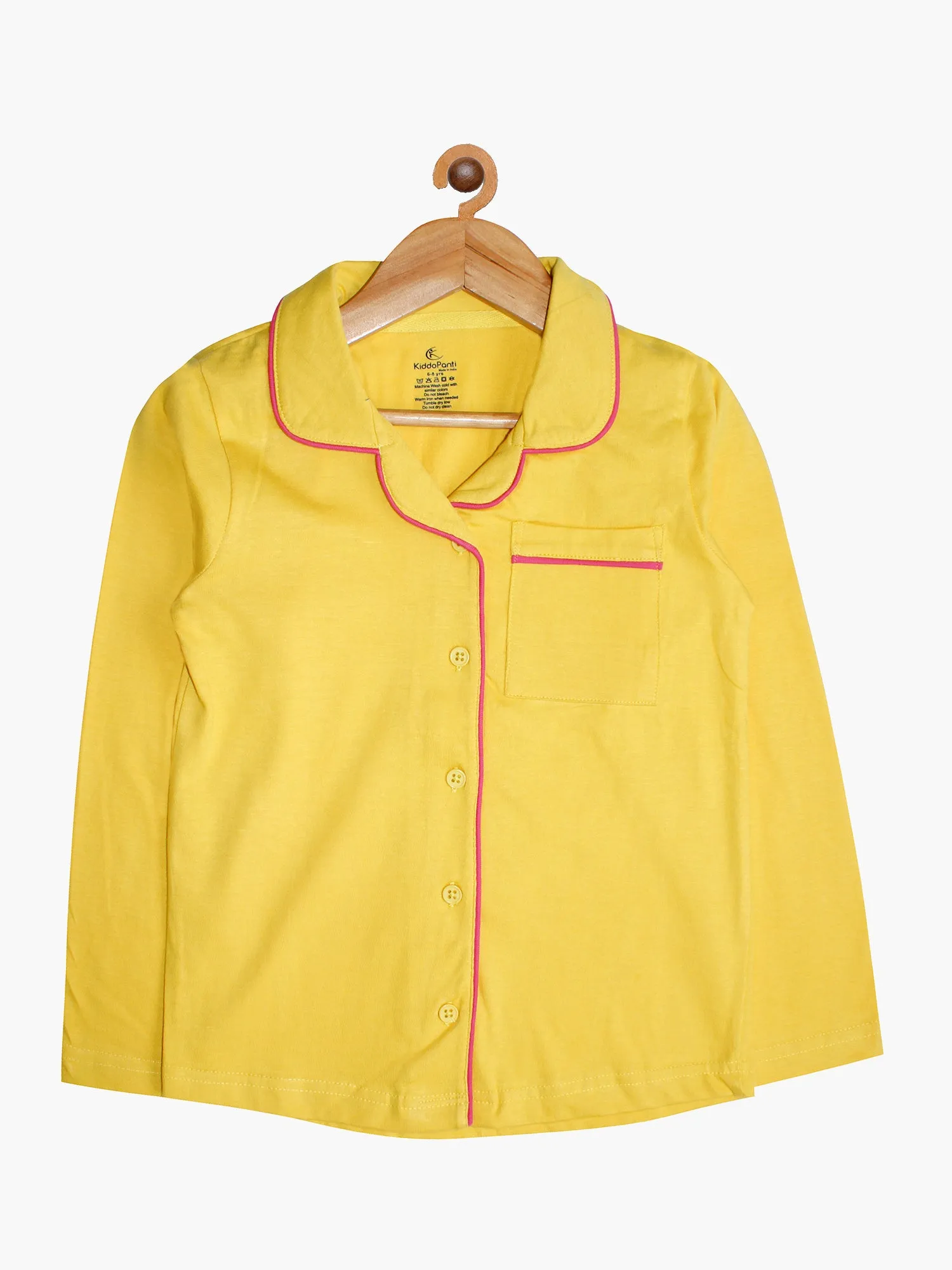 Girl's Printed Front Open Shirt & AOP Pyjama Set