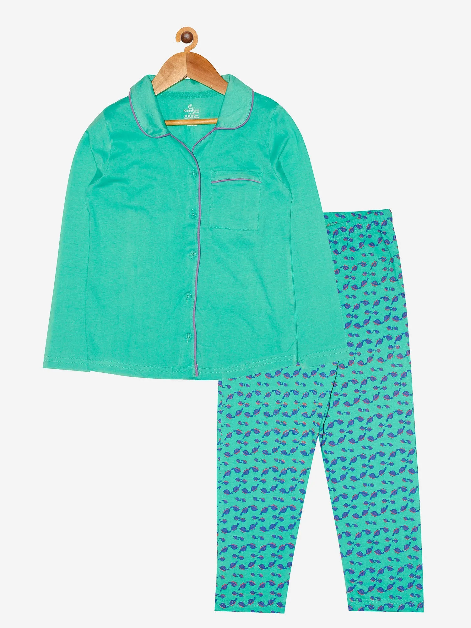 Girl's Printed Front Open Shirt & AOP Pyjama Set