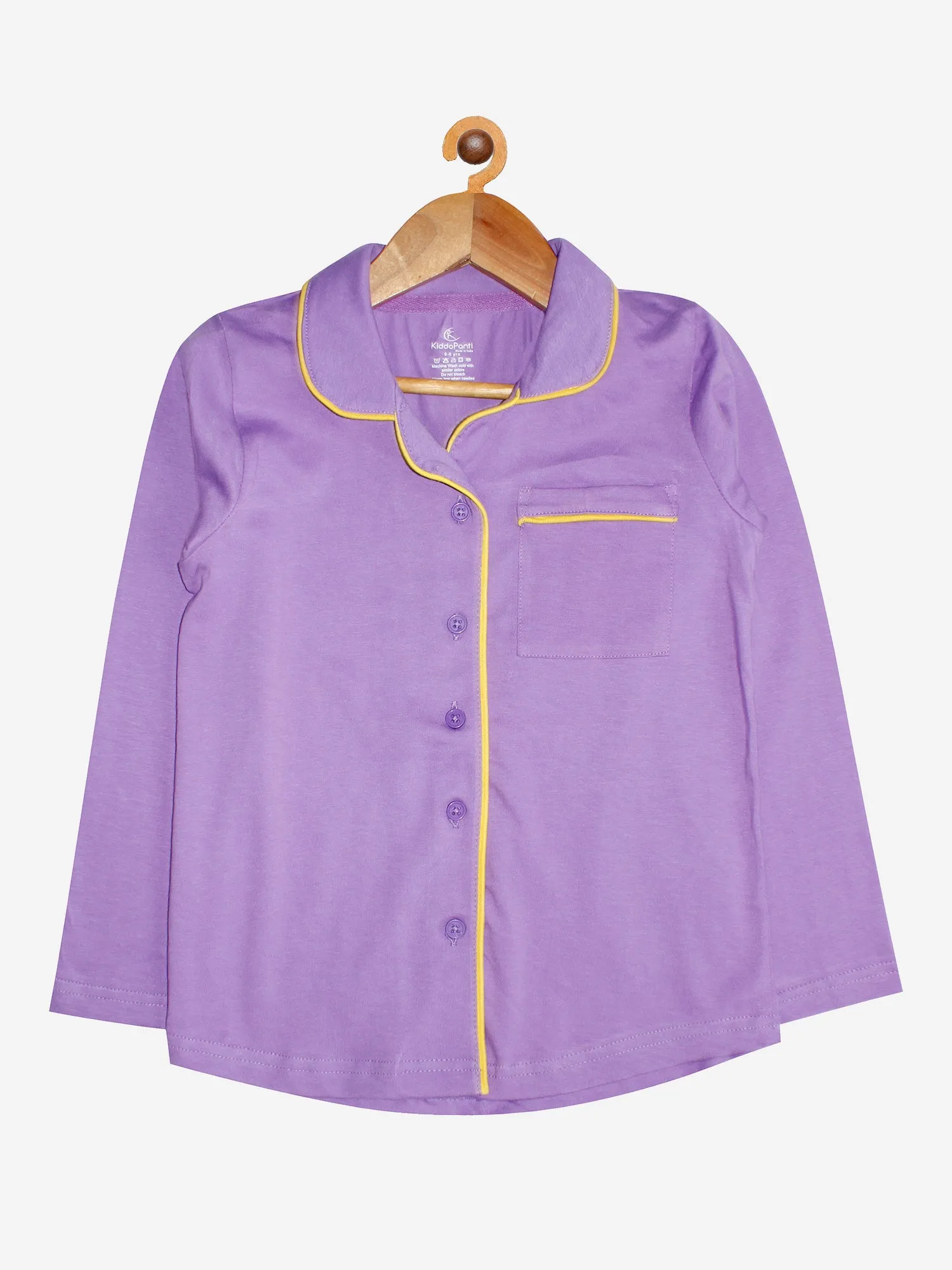 Girl's Printed Front Open Shirt & AOP Pyjama Set