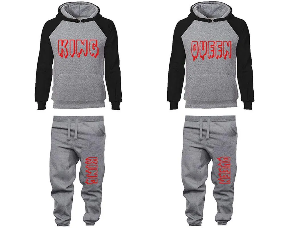 King Queen Couple Hoodies and Jogger Pants, Matching Top and Bottom Set