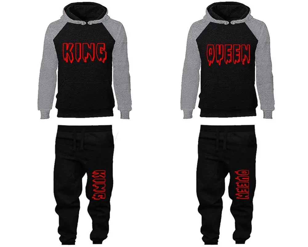 King Queen Couple Hoodies and Jogger Pants, Matching Top and Bottom Set