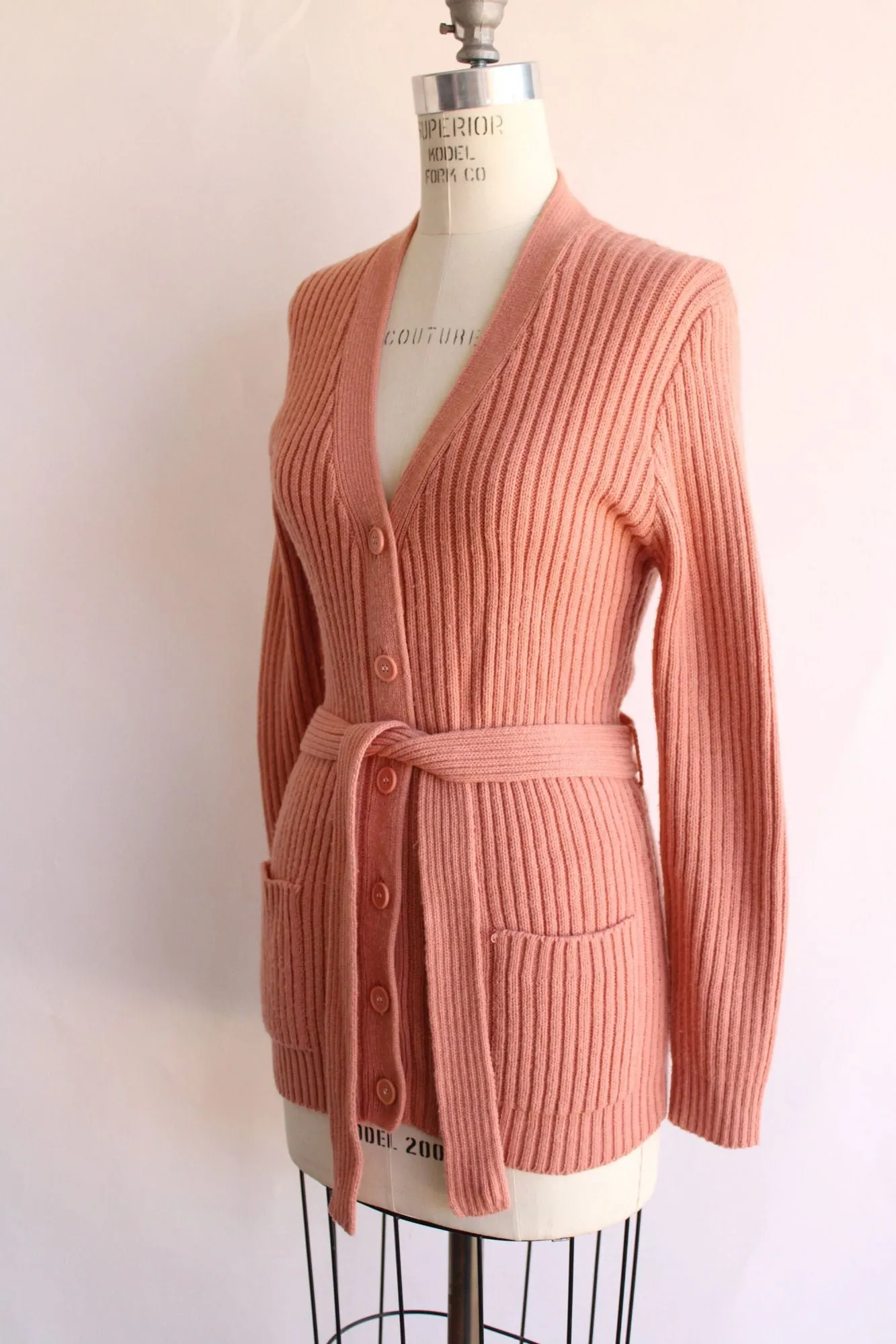 Vintage 1970s 1980s Sweater With Belt and Pockets
