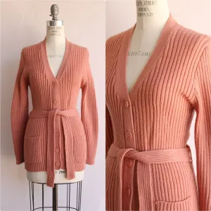 Vintage 1970s 1980s Sweater With Belt and Pockets
