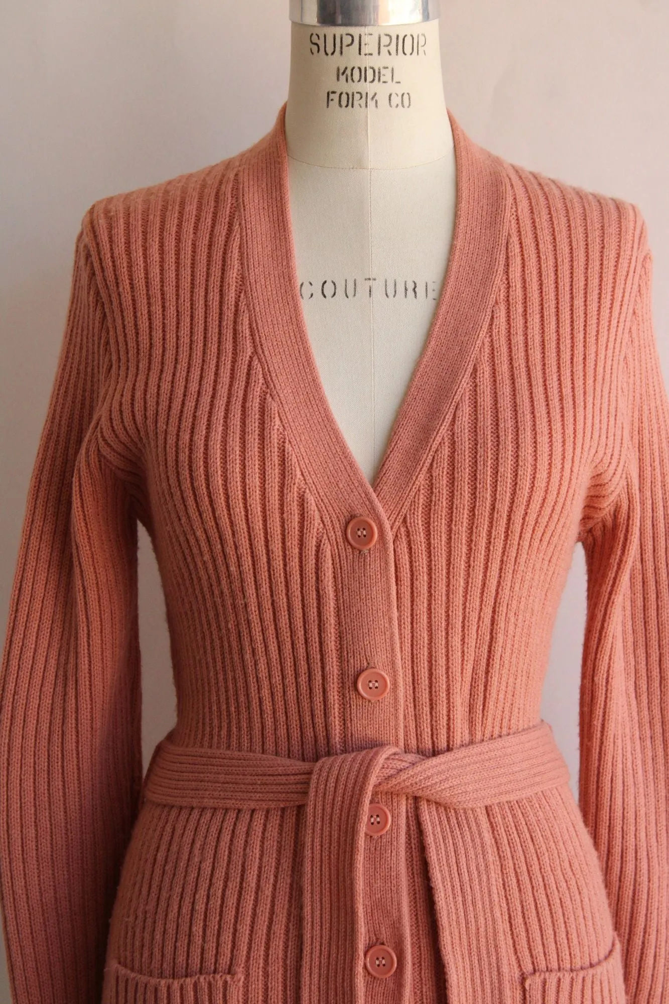 Vintage 1970s 1980s Sweater With Belt and Pockets